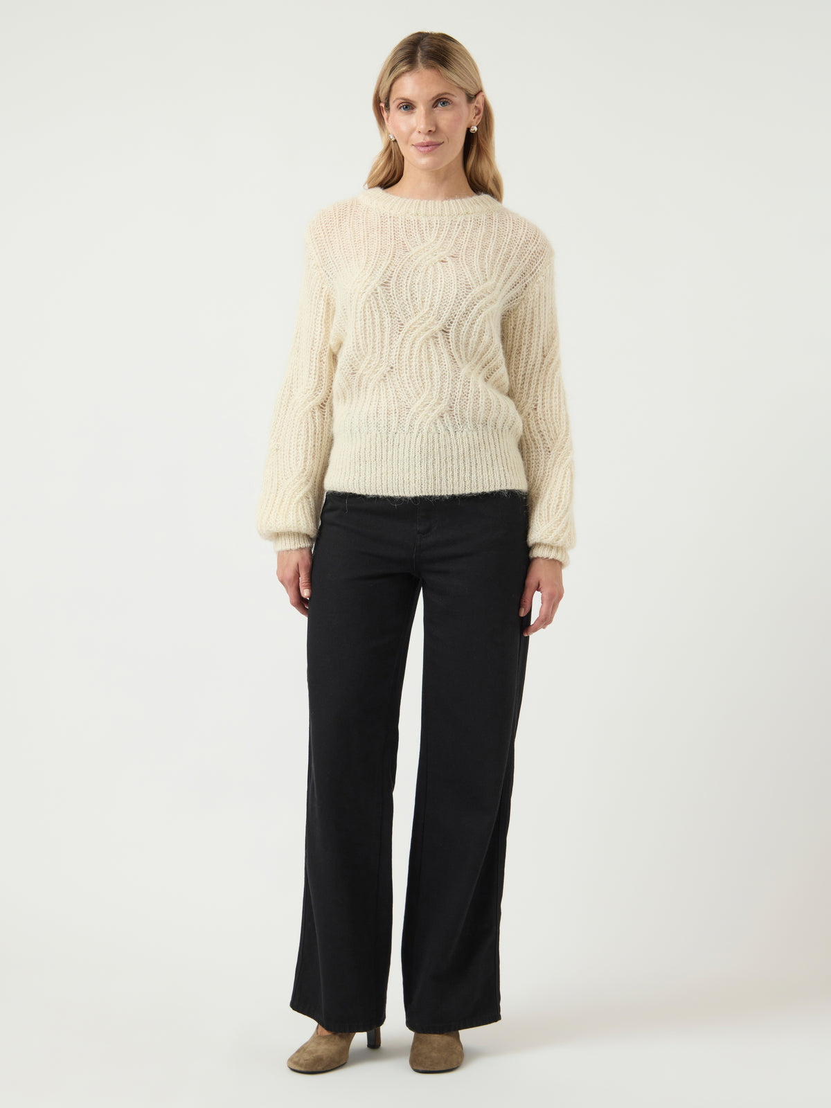 Ecru gehaakte wollen pull met ronde hals Yaszuma Y.A.S