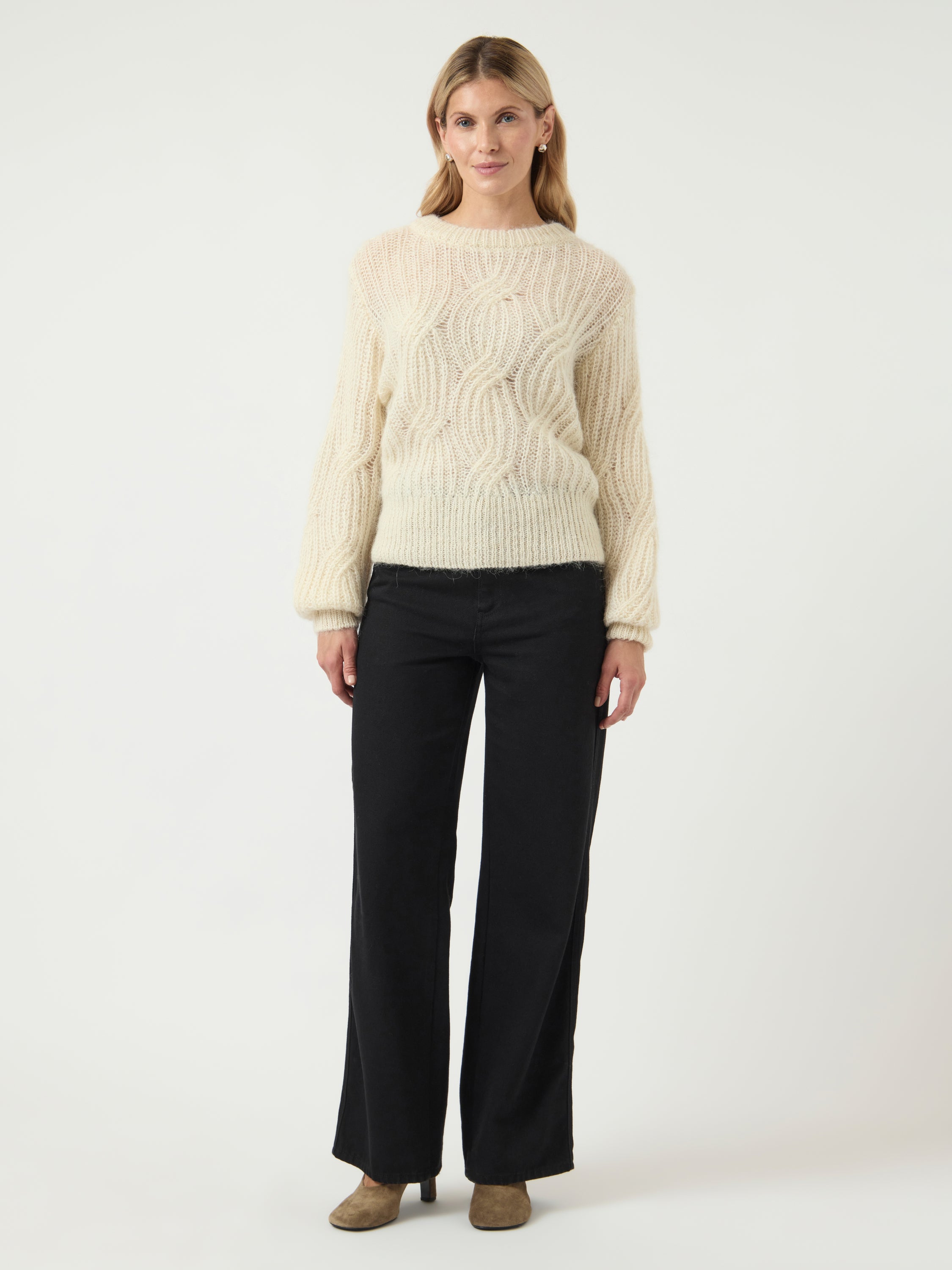 Ecru gehaakte wollen pull met ronde hals Yaszuma Y.A.S