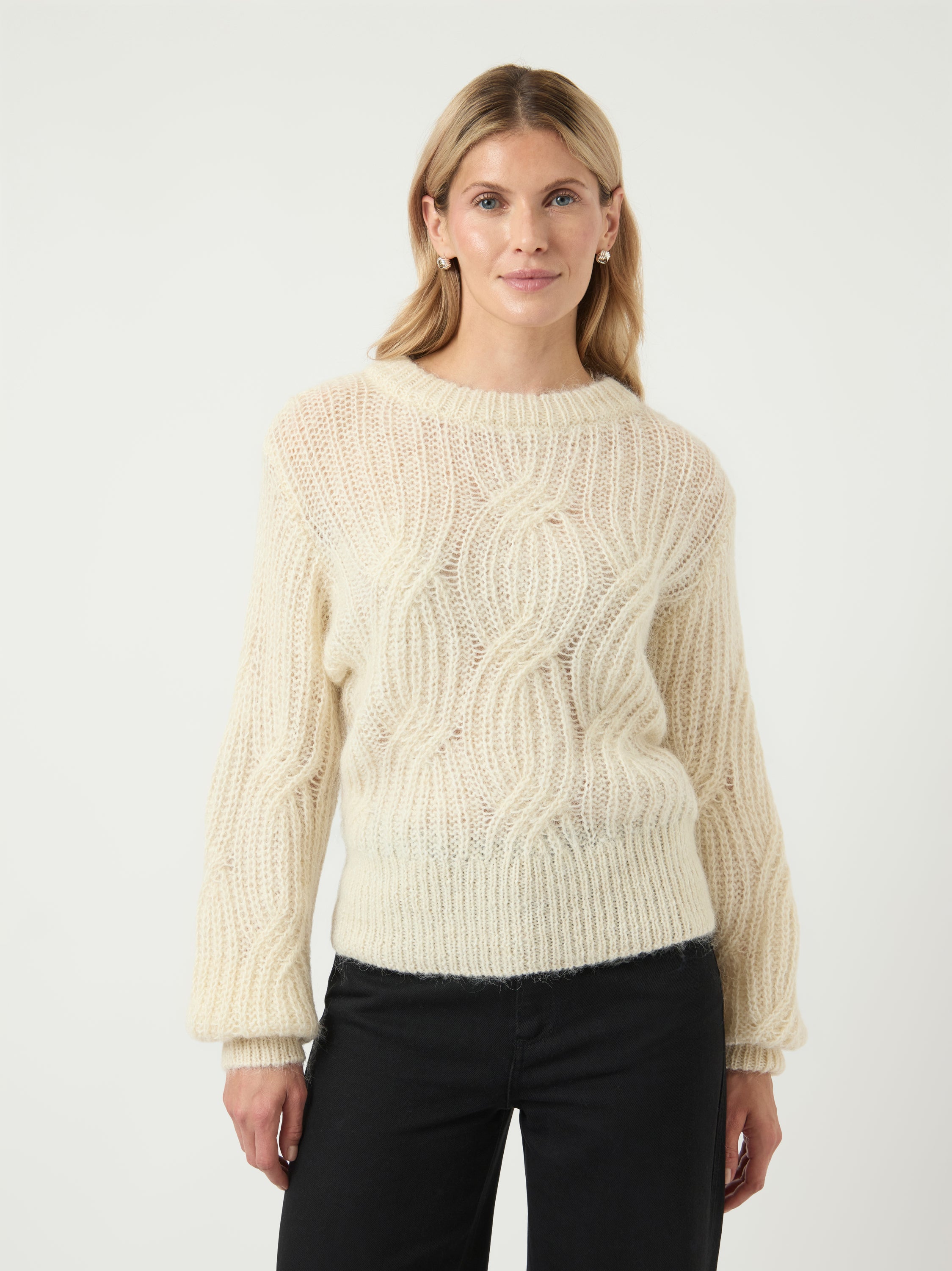 Ecru gehaakte wollen pull met ronde hals Yaszuma Y.A.S