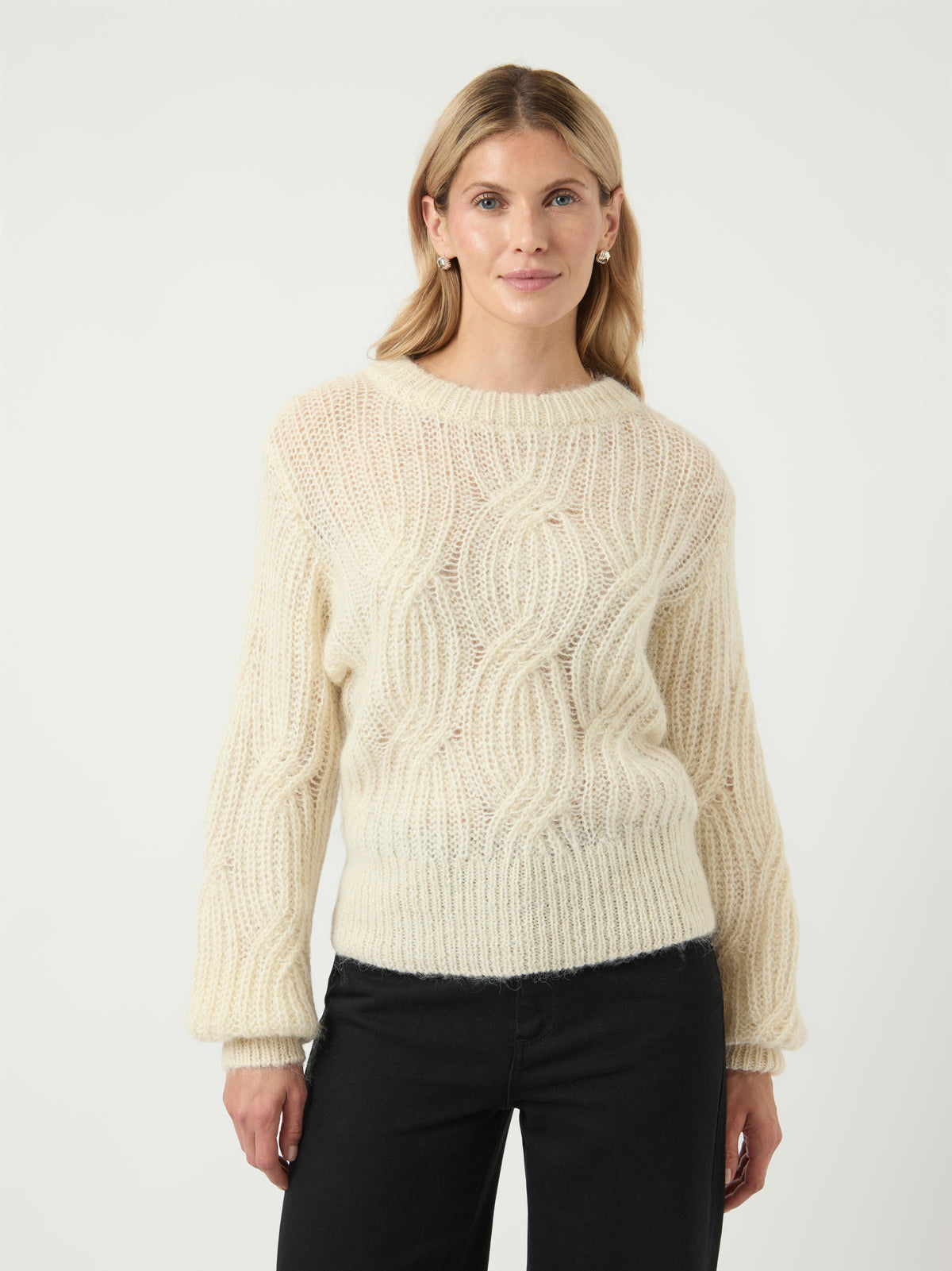 Ecru gehaakte wollen pull met ronde hals Yaszuma Y.A.S