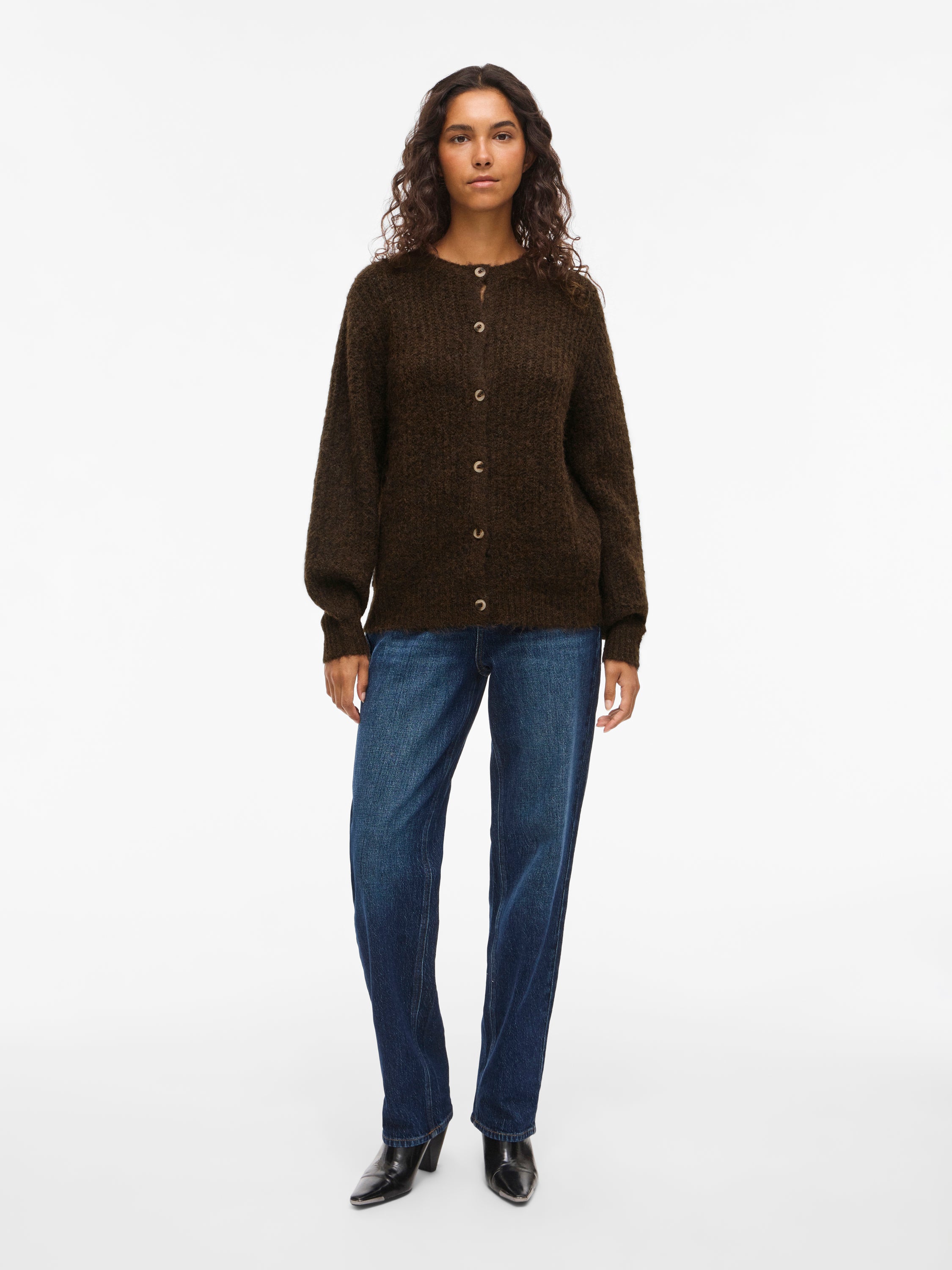 Bruine gebreide cardigan met knopen Vilampe Vila