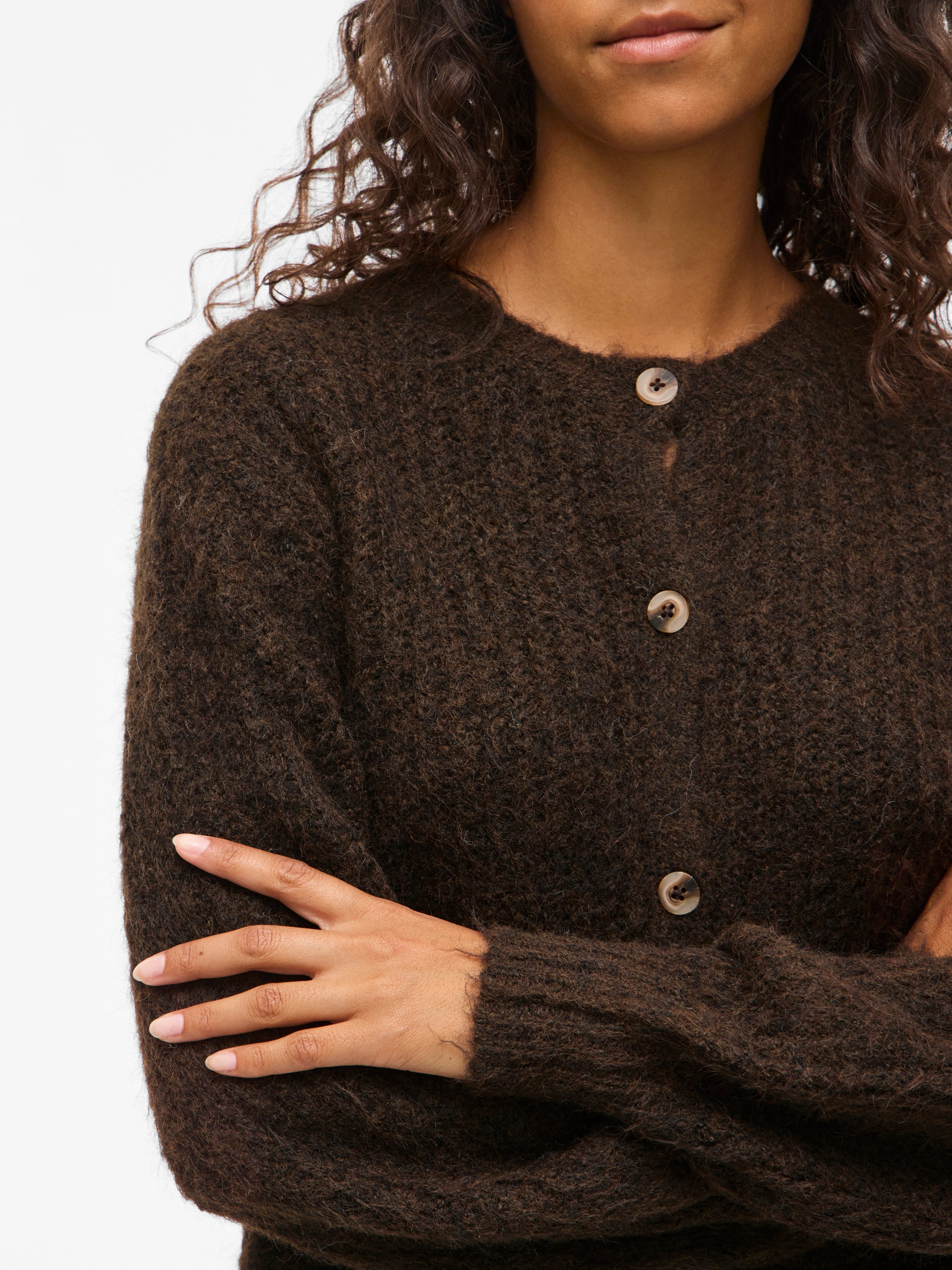 Bruine gebreide cardigan met knopen Vilampe Vila