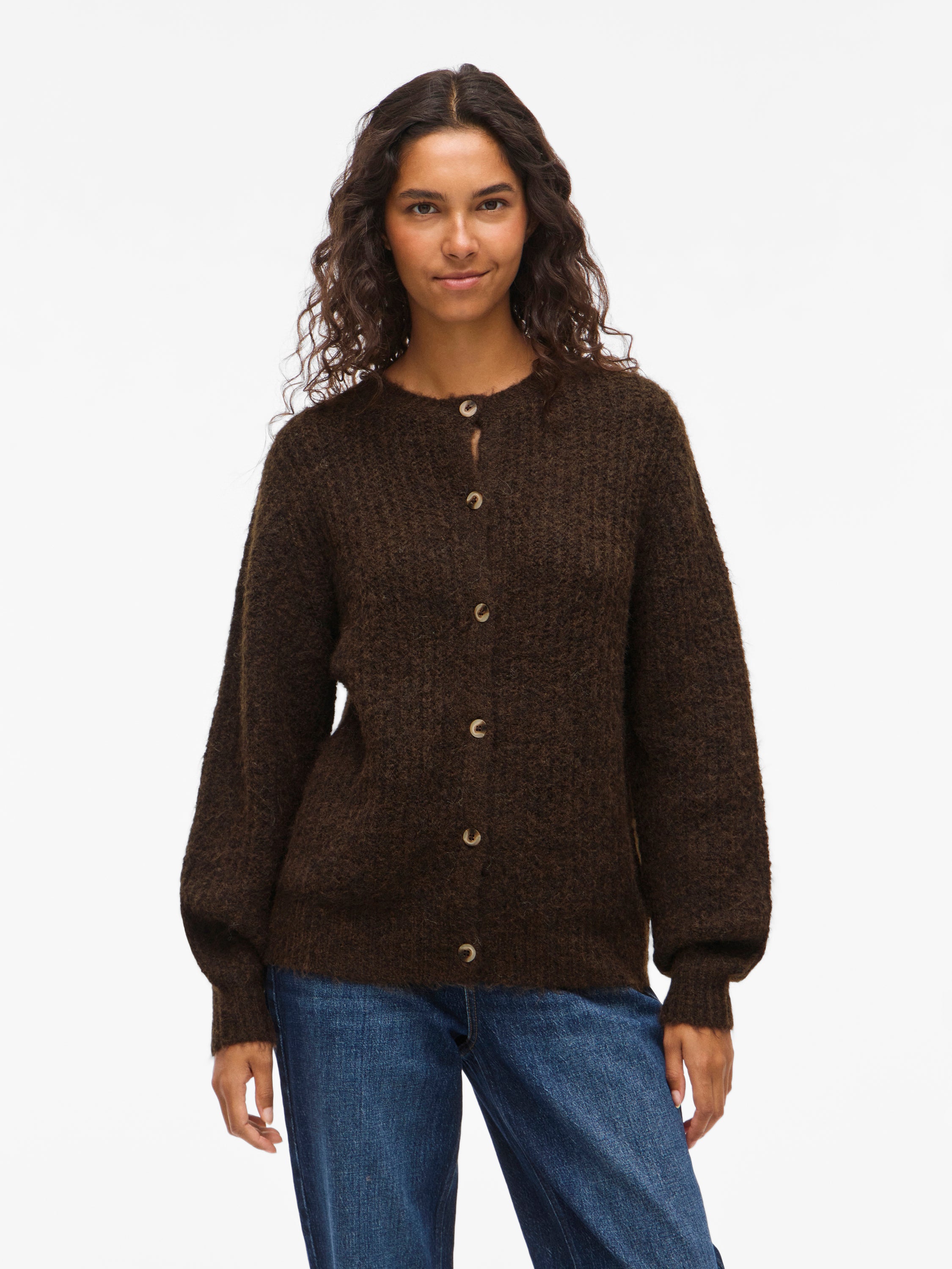 Bruine gebreide cardigan met knopen Vilampe Vila