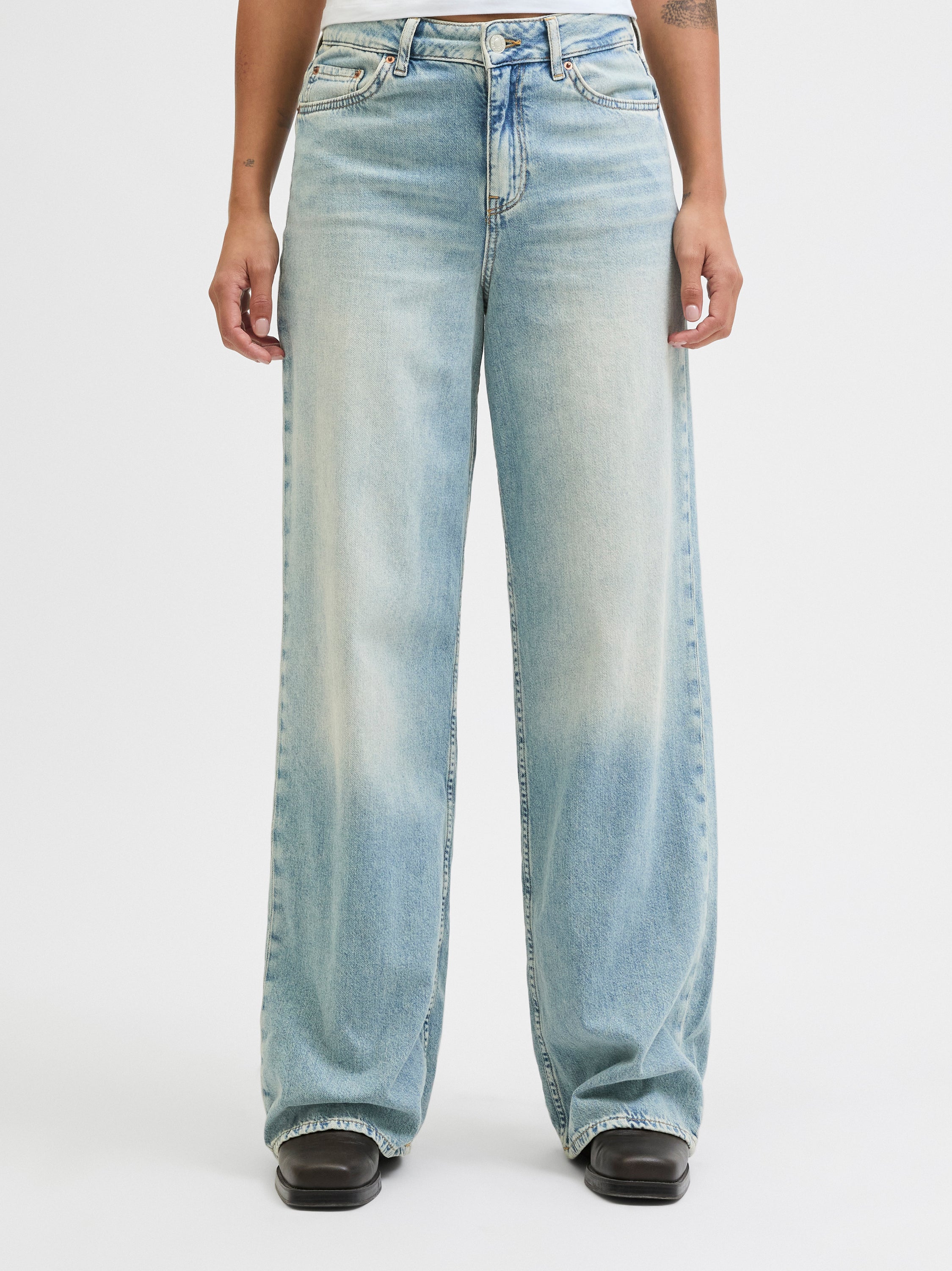 Liwhtblauwe wide leg jeans met hoge taille JJXX