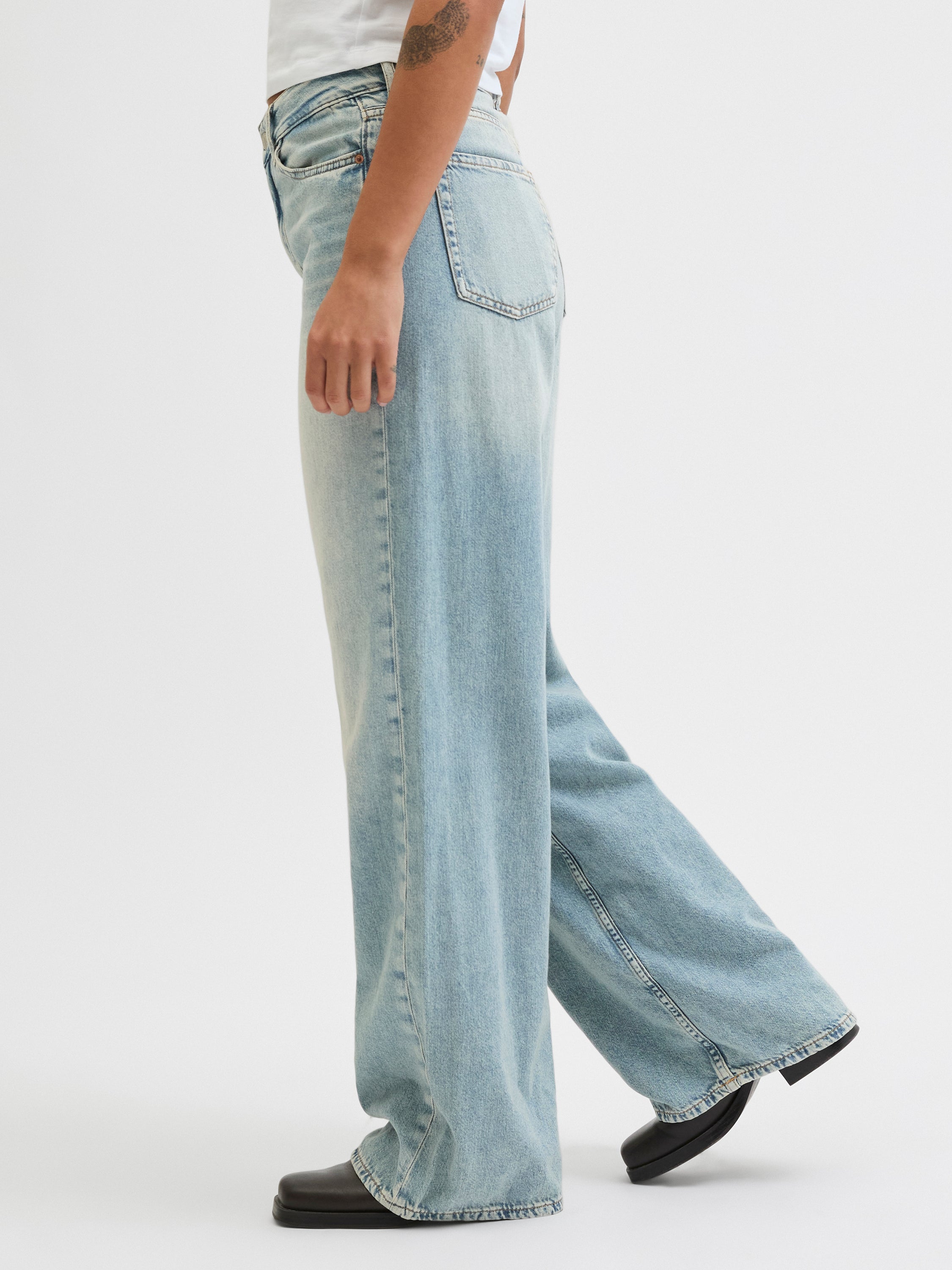 Liwhtblauwe wide leg jeans met hoge taille JJXX