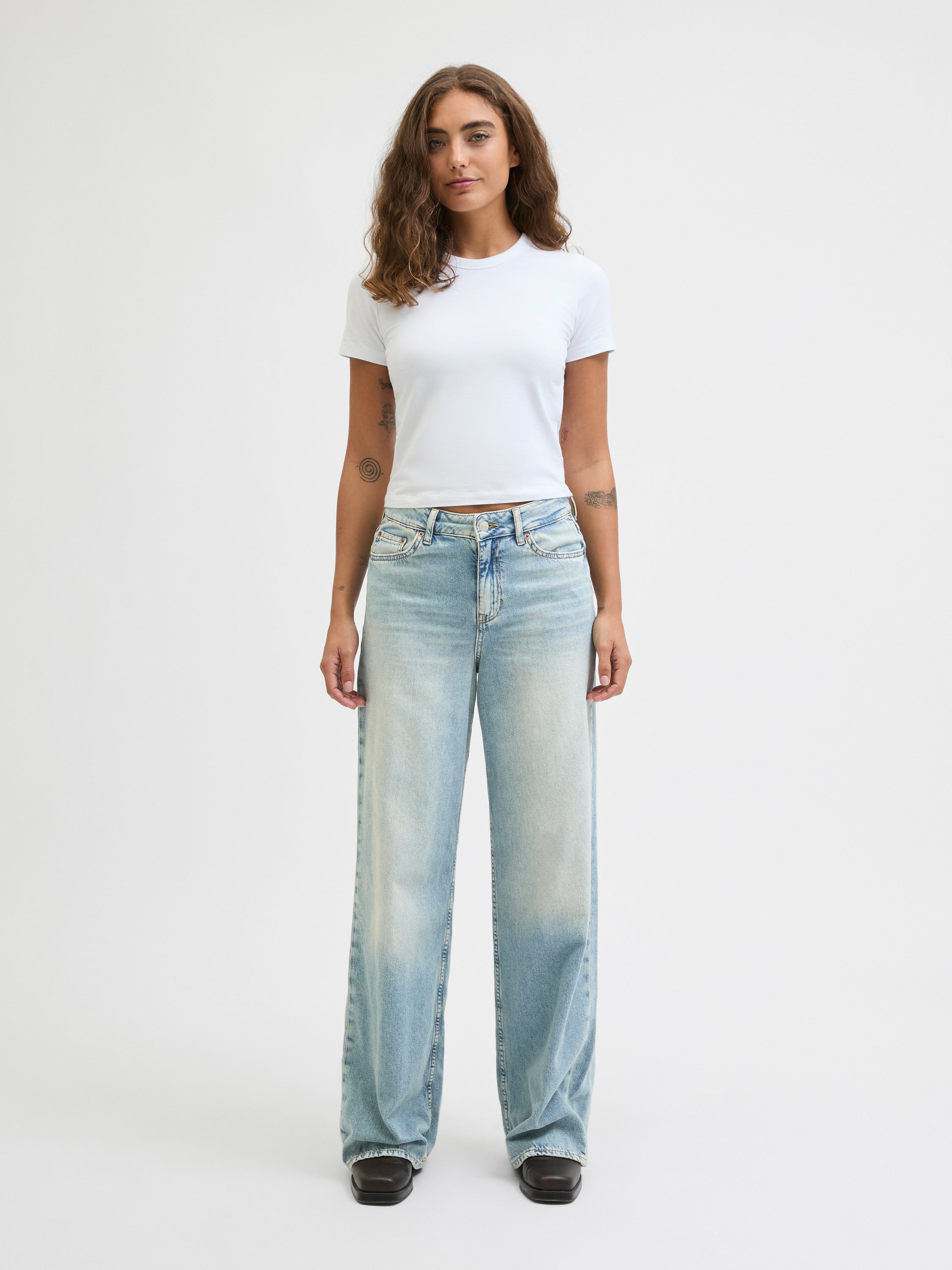Liwhtblauwe wide leg jeans met hoge taille JJXX
