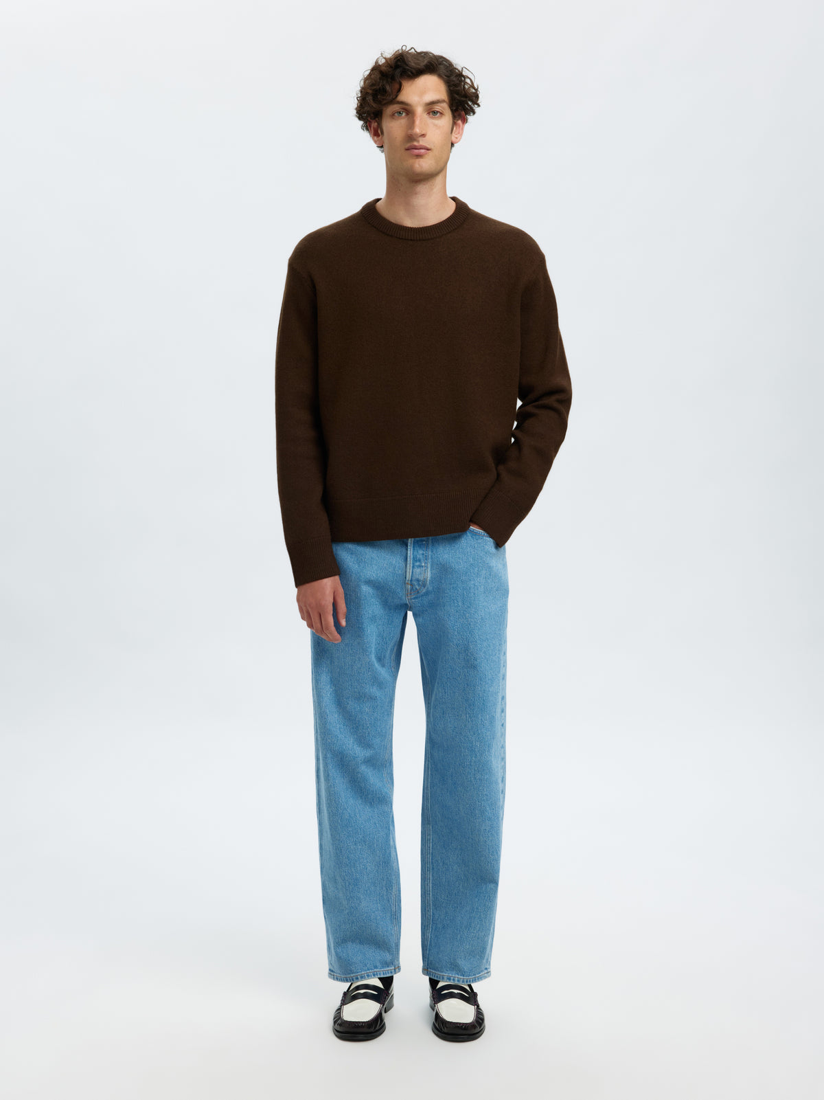 Groenbruine wollen sweater Selected
