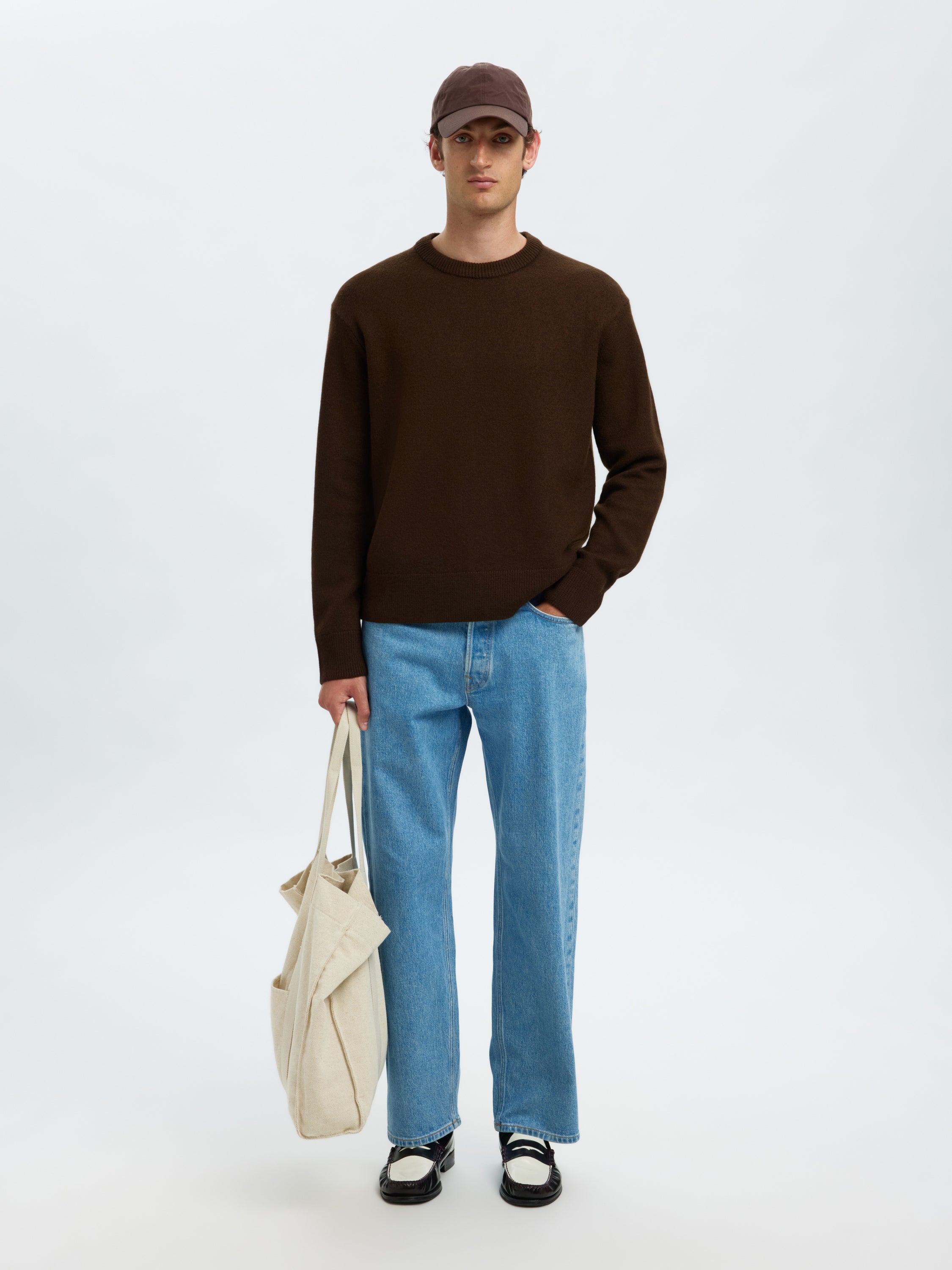 Groenbruine wollen sweater Selected