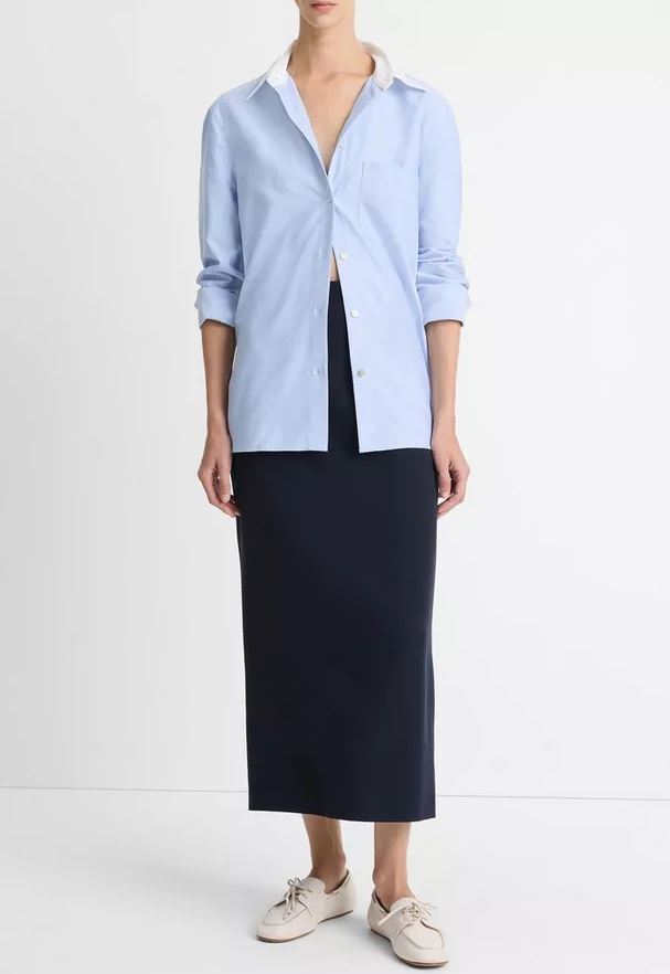 Chemisier en coton bleu clair à col blanc Vince