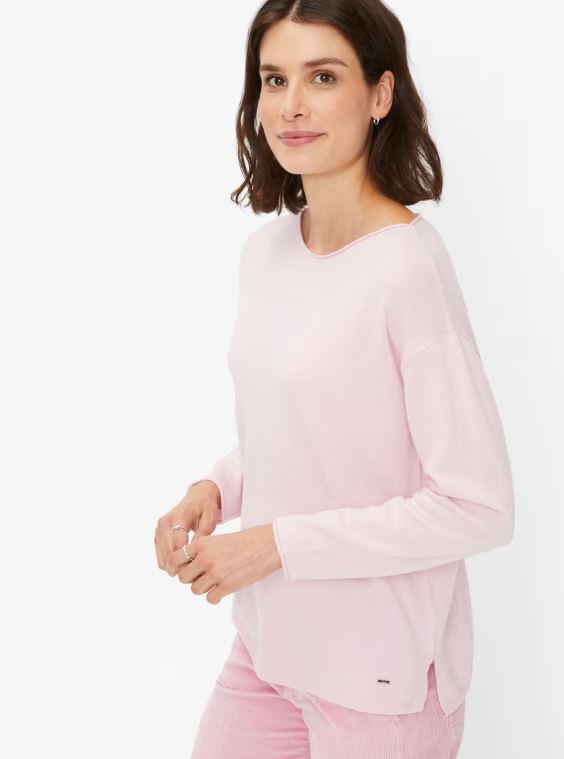Licht roze katoenen trui met boothals Brax